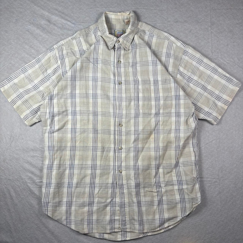 Vintage 90's Cream Riggins Linen Blend Plaid Shirt - XL